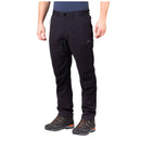 Person wearing black pants on a white background. Waterproof men's rainpant with HydroDRY® stretch fabric and breathable drop liner for all-day comfort.