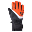 Black and orange glove with brand logo on a white background. Keep kids warm and dry with PFAS-free, waterproof gloves featuring AQUASHIELD® and cozy fleece lining