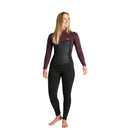A woman modeling a full-length wetsuit in a studio setting. The wetsuit is dark maroon on the sleeves and upper chest, with a black midsection and black lower legs, featuring a small white 'Kronos' brand logo on the chest.