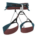 Blue ice vista climbing harness in blue with red lining on a white background