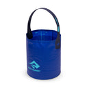 The Sea to Summit Folding Bucket (10L) is a blue, lightweight water container featuring a black handle and measurement markings inside—ideal for camp use. The Sea to Summit logo is printed on the side.