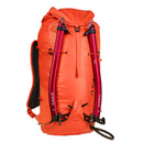 Blue Ice Firecrest 38L Alpine backpack in the red clay colour with 2x ice axe adzes attached to it on a white background