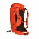 Back and straps from a blue ice firecrest 38l backpack on a white background