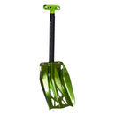 Green Black Diamond snow shovel from a 45 degree angle with black handle on a white background