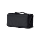 Introducing the Cotopaxi Viaje Toiletry Kit - Cada Día: a black rectangular travel toiletry bag featuring a convenient top handle, crafted from recycled fabric to keep your travel essentials organized, shown against a white background.