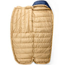 The Sea to Summit Circuit Down Sleeping Bag (-1°C) is a lightweight, double sleeping bag with a beige quilted design and a blue top section, designed to comfortably fit two people side by side.