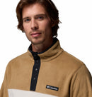 A man with light brown hair and light facial hair wears the Columbia Mens Steens Mountain™ II Half Snap Fleece, featuring a high collar and logo, posing against a white background.