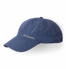 The Columbia Schooner Bank II Cachalot Hat is a blue hiking cap with a curved brim and white embroidered logo on the front left panel, offering stylish sun protection. Shown against a white background.