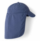 The Columbia Schooner Bank II Cachalot Hat is a blue UPF 50 sun protection hat with a long neck flap for extra coverage, perfect for hiking or enjoying time outdoors.