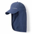 The Columbia Schooner Bank II Cachalot Hat offers UPF 50 sun protection, a long neck flap, curved brim, and side logo—ideal for hiking.
