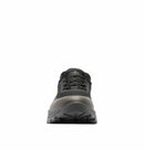 Front view of Columbia Mens Tellurix Titanium Outdry Hiking Shoe in black and gray, featuring mesh material, black laces, and a thick Vibram Megagrip outsole, shown against a white background.