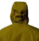 Close-up of the back of the Columbia Mens Trailborne 2.5L Waterproof Shell Jacket in olive green, highlighting the hood and adjustable drawstring. The Omni-Tech design is shown against a plain white background.
