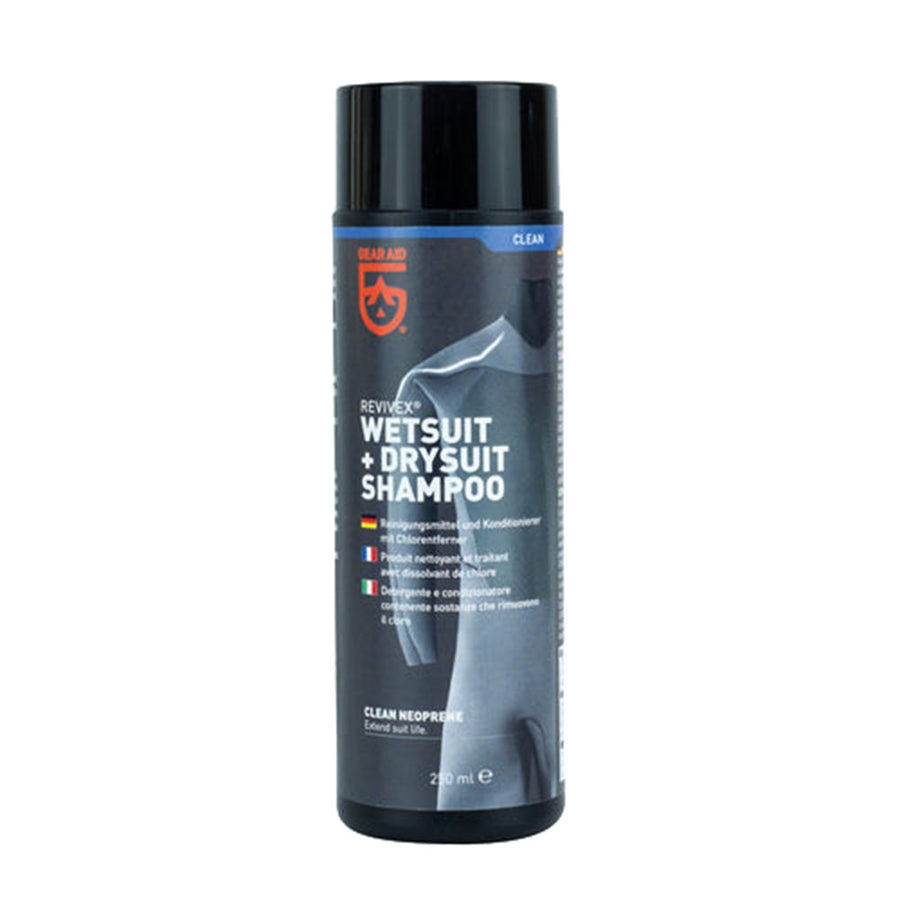 Revivex Wetsuit + Drysuit Shampoo bottle on a white background