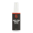 Anti-fog spray bottle with black label and white nozzle on a white background