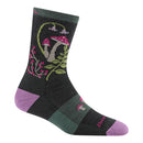 Step into comfort and style on your next adventure with the Darn Tough Womens Mellow Mushrooms Micro Crew Lightweight Hiking Socks. Featuring a dark base accented with whimsical pink, green, and white mushroom and plant designs, plus a purple toe and heel, these Merino wool socks are designed to keep your feet cool and comfortable on the trail.