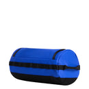 A large blue cylindrical Base Camp Travel Washbag by The North Face, featuring black accents and a convenient carrying strap, displayed on a white background—an ideal pick for anyone seeking durable travel accessories.