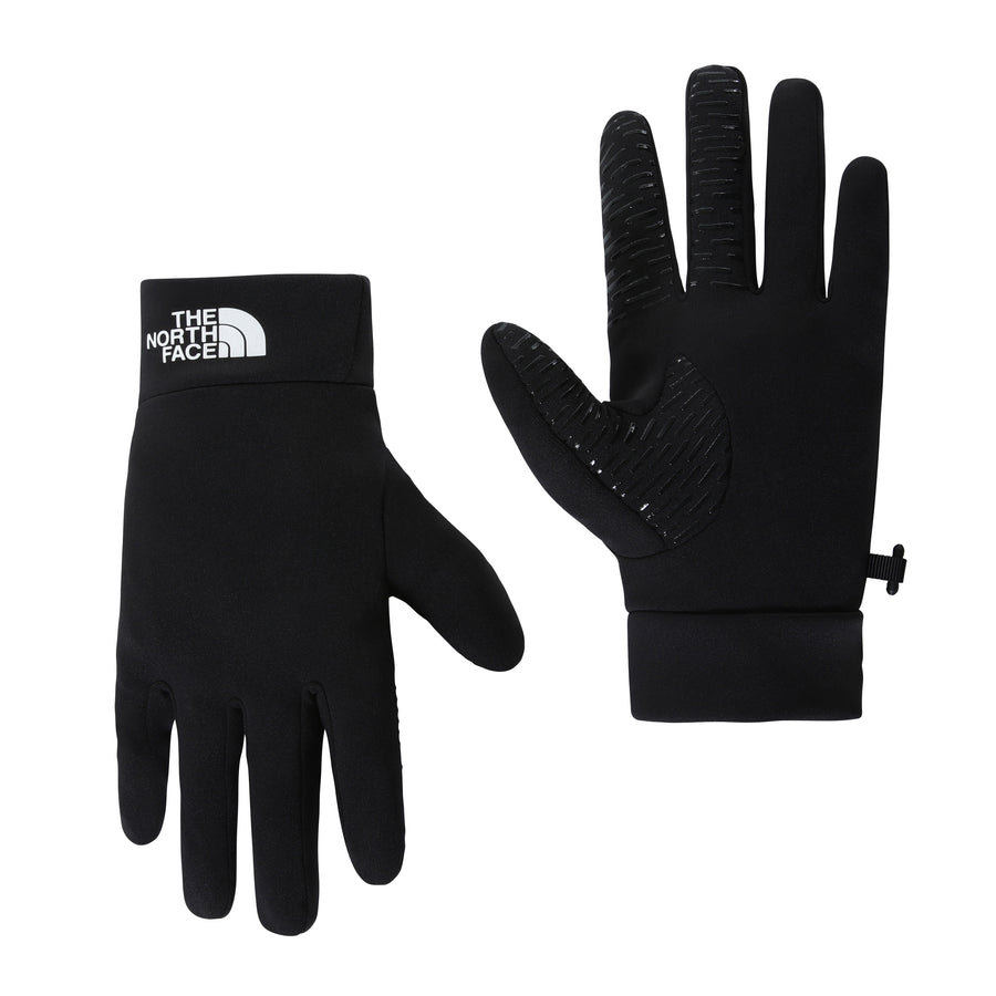 Black gloves with The North Face logo on a white background