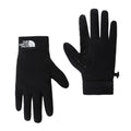 Black gloves with The North Face logo on a white background