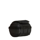 The North Face Base Camp Mini Duffel is a compact, black, cylindrical pouch featuring a flap closure and an embossed logo on the front. Designed for carrying small items or accessories, its mini duffel style makes it ideal as a convenient keychain bag for everyday use.