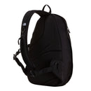 A black Hot Shot Sling Bag by The North Face, featuring padded shoulder straps and back panel, shown from the side to highlight its ergonomic design and adjustable buckles.