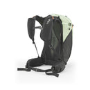 The Rab Airox ND22L Day Pack, in light green and black, is a women’s hiking backpack shown from the back, featuring padded shoulder straps, a chest strap, a mesh back panel with a ventilated AEROFIT back system, and a waist belt.