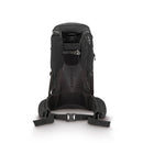The Rab Airox 30L Hiking Pack is pictured from the back, displaying padded shoulder straps, a mesh back panel with the AEROFIT back system for superior ventilation, and a padded hip belt with a buckle. Shown against a white background, this ventilated hiking backpack by Rab is engineered to provide maximum comfort on your outdoor adventures.