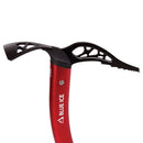 Red ice axe with black head on a white background, featuring the Blue Ice brand.