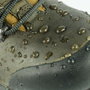Water droplets on a gray shoe sole with visible texture