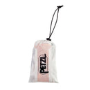 A white drawstring storage bag with a black PETZL logo printed vertically on the front, shown against a plain white background.