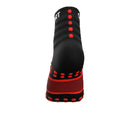 The Compressport Unisex Training Socks (2 Pack) are black with red accents, arch support, and non-slip red dots on the sole and heel, shown from the back against a white background.