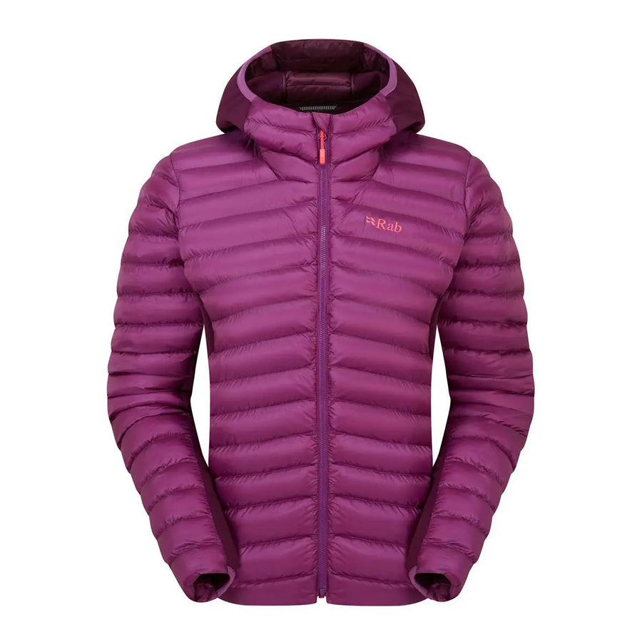 Rab Women's Cirrus Flex Insulated Hooded Jacket front view, Plum/Mulberry