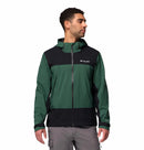 Man wearing a green and black jacket Columbia Men's Boulder Falls™ Waterproof Jacket with Columbia logo on a white background