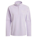 Light purple fleece jacket with a brand logo on a beige background