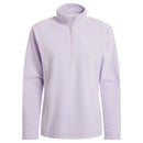 Light purple fleece jacket with a brand logo on a beige background