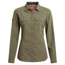 Craghoppers Nosilife Long Sleeved Adventure Green shirt with button details on a white background