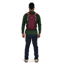 Osprey Daylite Backpack worn, full length front, Moody Burgundy
