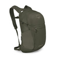 Olive green Osprey Daylite Plus Backpack featuring a zippered front pocket and mesh-lined shoulder straps.