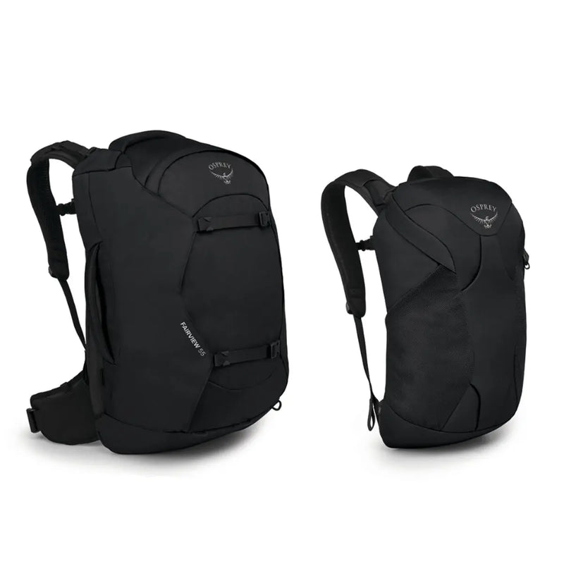 Osprey Fairview® 55 Travel Pack - Black - Front with Day Bag