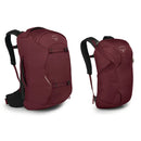 Osprey Fairview 55 Travel Pack - Zircon Red - Front with Daypack