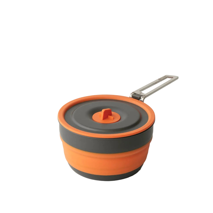 Orange and gray collapsible container with a handle on a white background