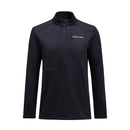 The Mens Trail Polartec Power Grid Half Zip Fleece by Peak Performance is a black long-sleeve technical midlayer featuring a high collar, zippered chest pocket, and the Peak Performance logo in white on the left chest. Crafted from Polartec Power Grid fabric, this mens trail fleece offers comfort and performance on the move.