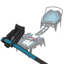Two crampon cleats, one black and blue, the other gray, on a white background.