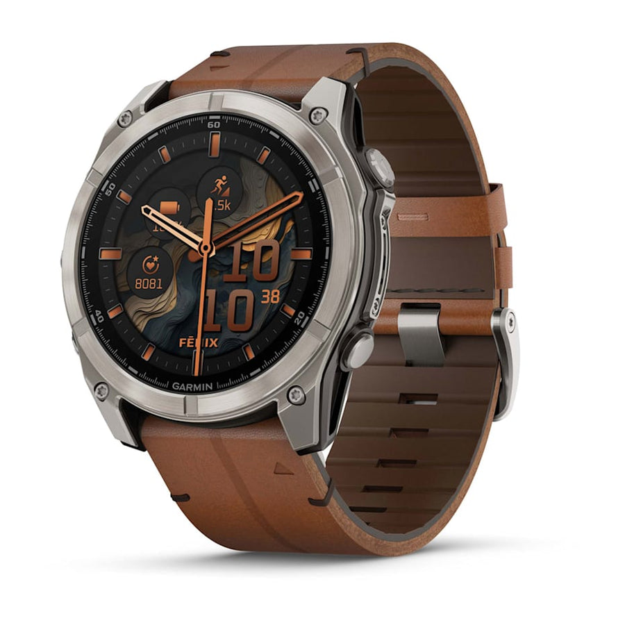 Garmin fēnix® 8 – 51 mm | AMOLED - Sapphire, Titanium with Chestnut Leather Band  