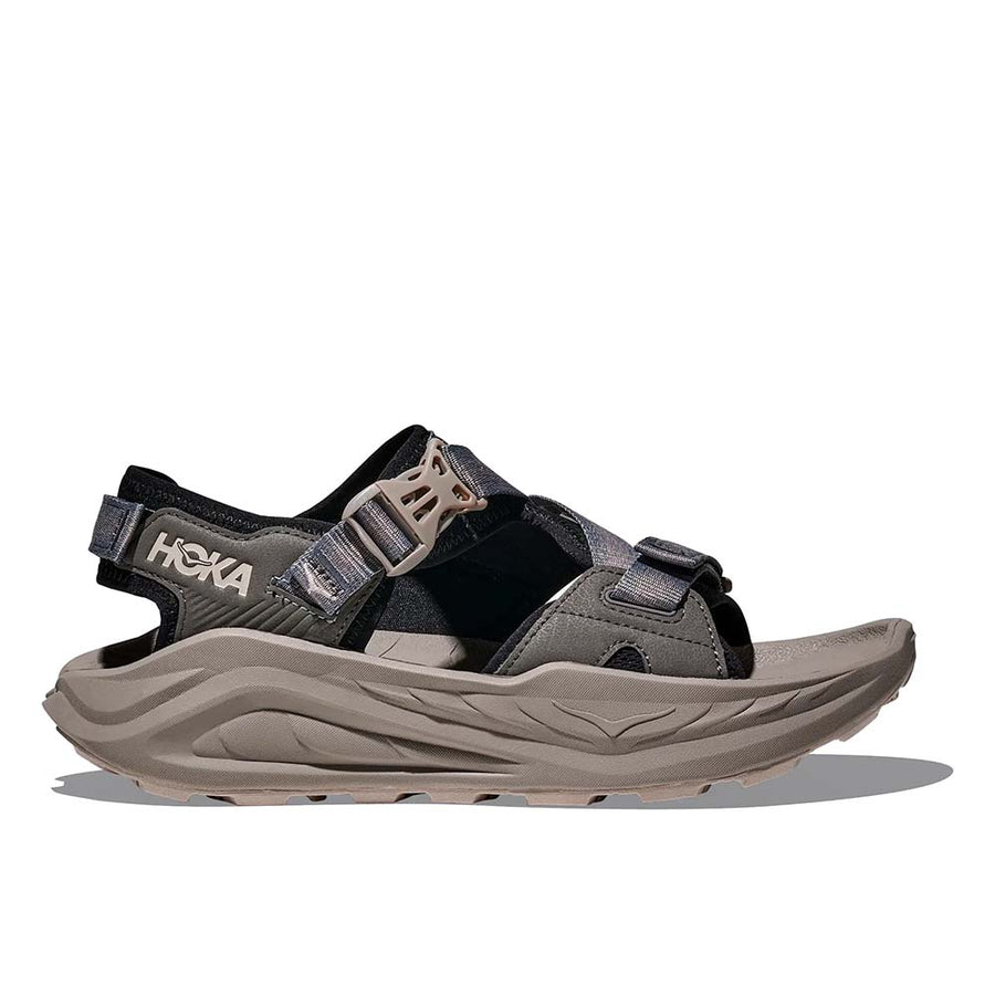 HOKA Men's Infini Hike TC trail sandal black cement side view

