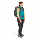Osprey Hikelite 28 Hiking Backpack worn, side profile, GraphitePurple
