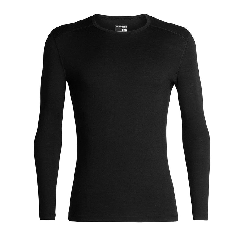 Icebreaker Men's Merino 200 Oasis Long Sleeve Crewe front flat lay, Black