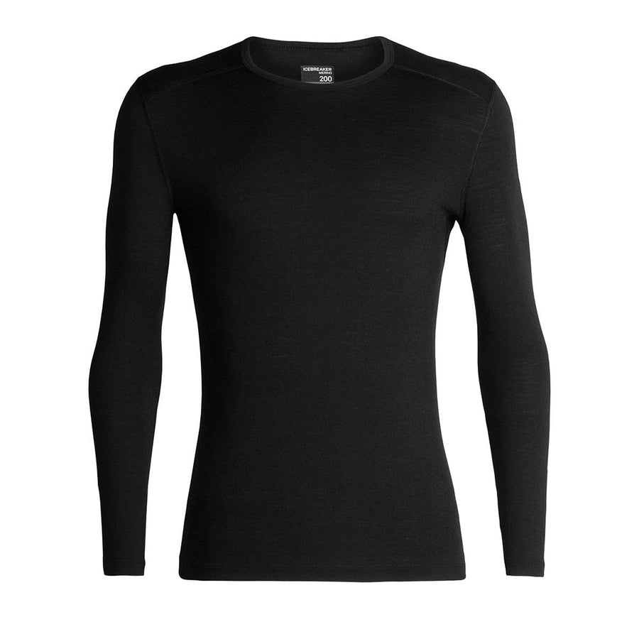 Icebreaker Men's Merino 200 Oasis Long Sleeve Crewe front flat lay, Black