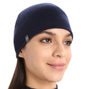 Icebreaker 200 Oasis Reversible Beanie worn, front view, Loden/Midnight