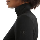 Icebreaker Women's Merino 200 Oasis Half Zip Thermal Top collar zip detail, Black