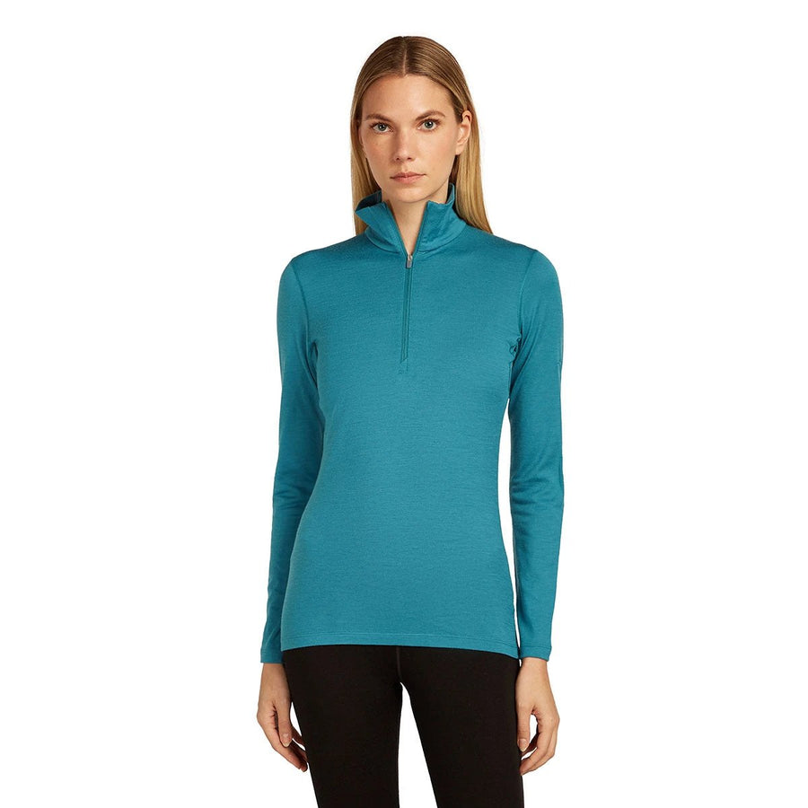 Icebreaker Women's Merino 200 Oasis Half Zip Thermal Top front view, Topaz